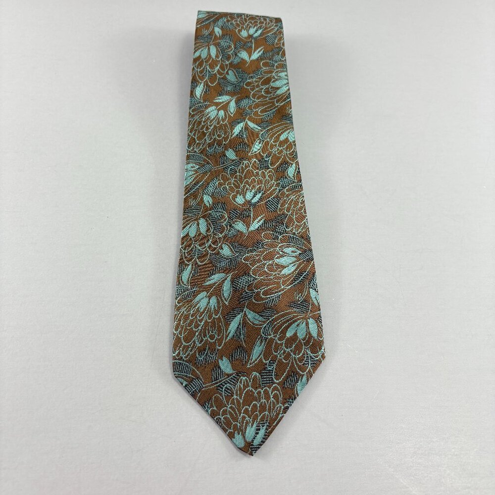 Fresh Man - Made in Japan Teal / Brown Floral Men's Tie 3 1/4' x 59"